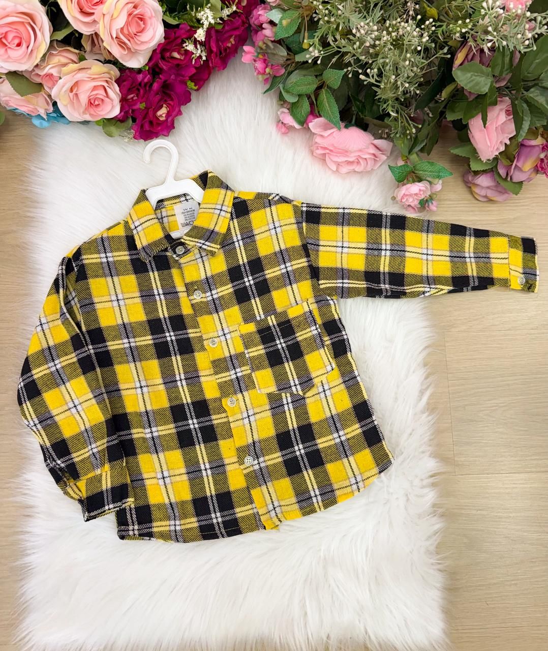 Camisa Flanelada Xadrez Junina Rian Amarelo - Elegância e Conforto para os Pequenos | Bebeloo Kids