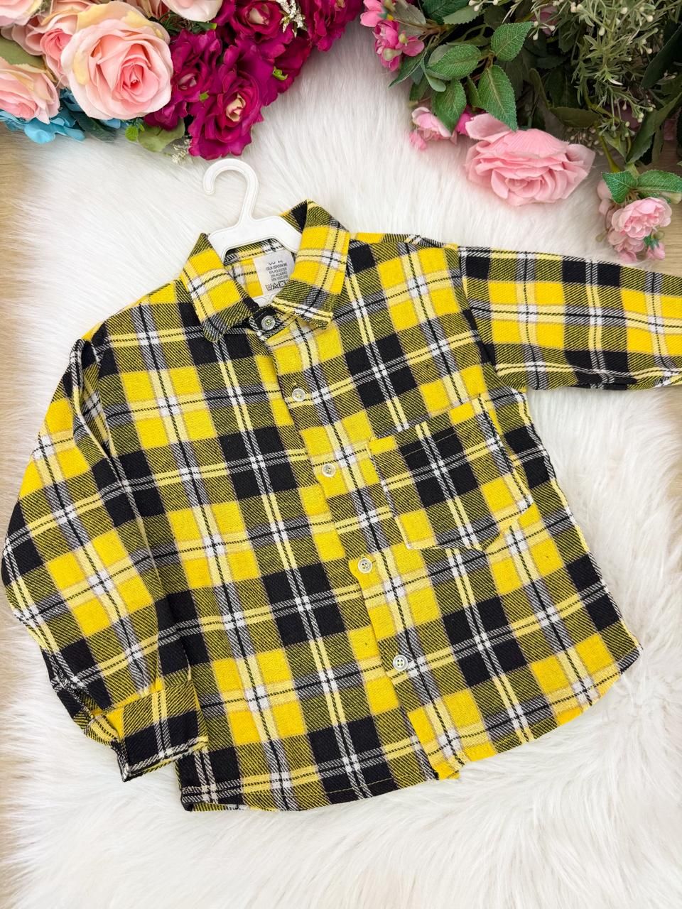 Camisa Flanelada Xadrez Junina Rian Amarelo - Elegância e Conforto para os Pequenos | Bebeloo Kids