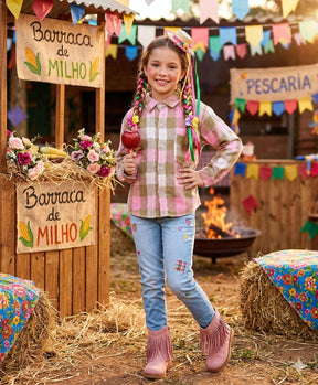 Camisa Flanelada Xadrez Junina Taylor Rosa - Elegância e Conforto para os Pequenos | Bebeloo Kids