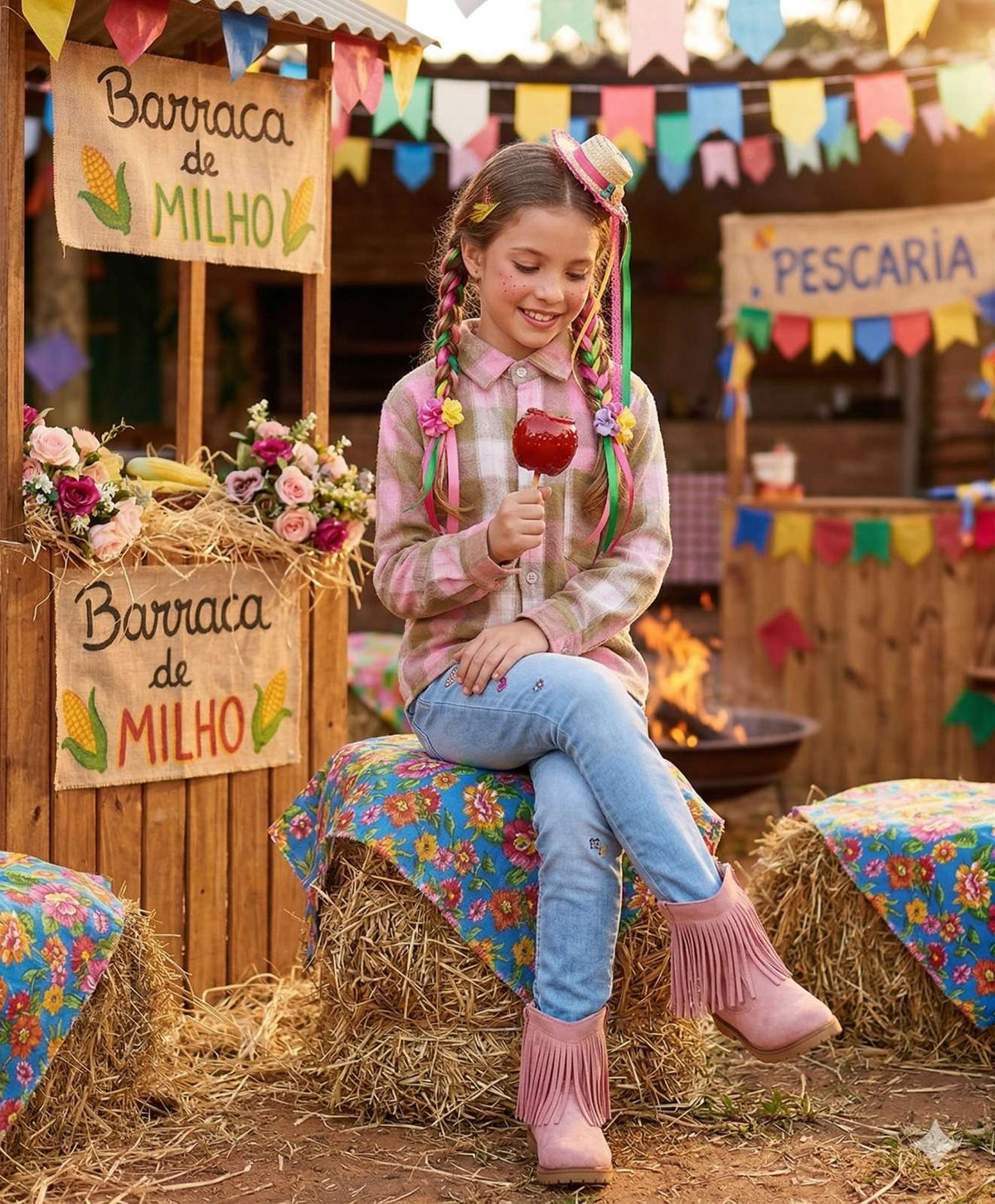Camisa Flanelada Xadrez Junina Taylor Rosa - Elegância e Conforto para os Pequenos | Bebeloo Kids
