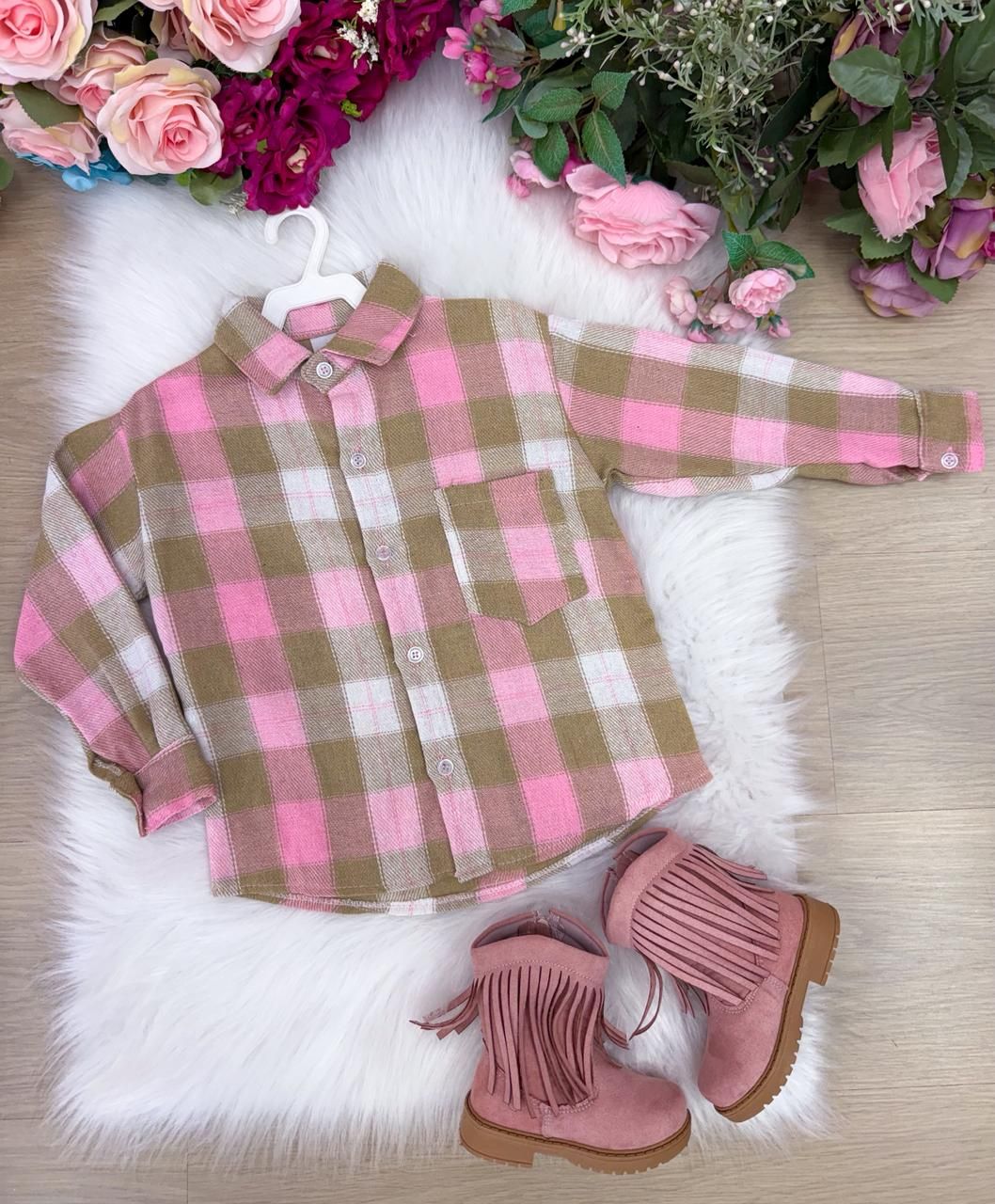Camisa Flanelada Xadrez Junina Taylor Rosa - Elegância e Conforto para os Pequenos | Bebeloo Kids