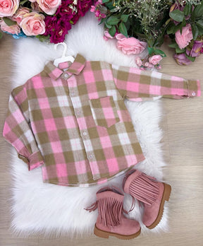 Camisa Flanelada Xadrez Junina Taylor Rosa - Elegância e Conforto para os Pequenos | Bebeloo Kids
