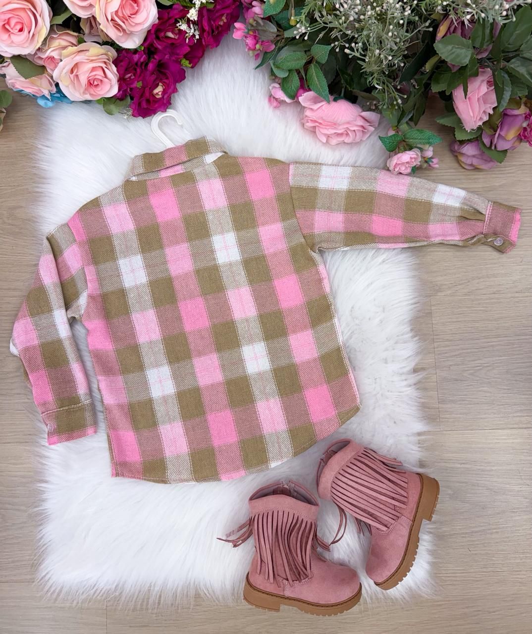 Camisa Flanelada Xadrez Junina Taylor Rosa - Elegância e Conforto para os Pequenos | Bebeloo Kids