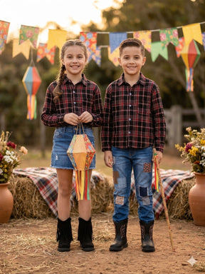 Camisa Flanelado Xadrez Junina Bento Preto - Elegância e Conforto para os Pequenos | Bebeloo Kids