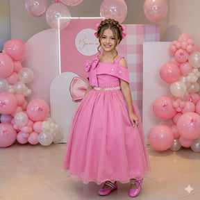 Vestido Banana Club Longo Doce Elegancia Rosa Chiclete - Leveza e Elegância para Meninas | Bebeloo Kids