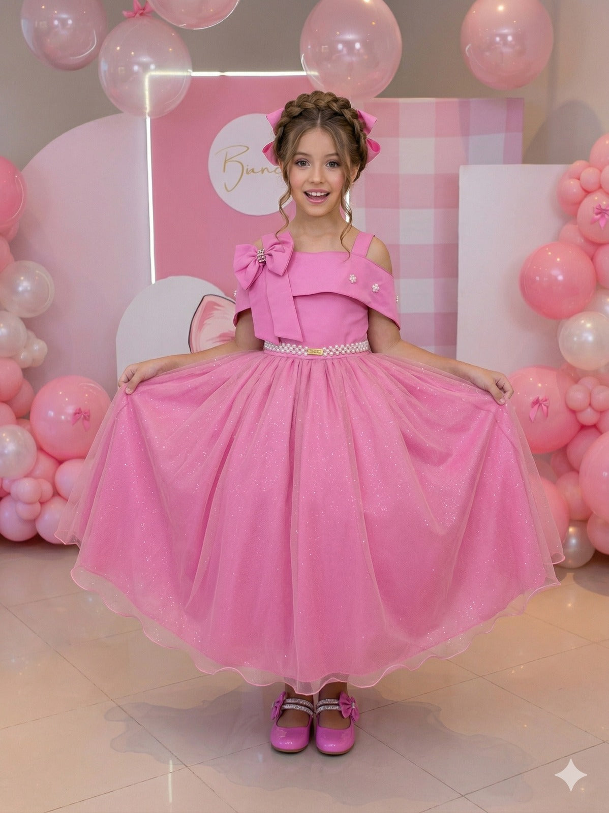 Vestido Banana Club Longo Doce Elegancia Rosa Chiclete - Leveza e Elegância para Meninas | Bebeloo Kids