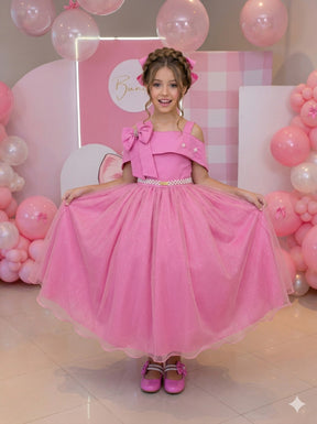 Vestido Banana Club Longo Doce Elegancia Rosa Chiclete - Leveza e Elegância para Meninas | Bebeloo Kids