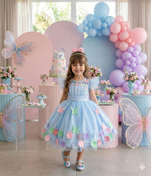 Vestido Marie Jardim Encantado Isis Luxinho Azul - Leveza e Elegância para Meninas | Bebeloo Kids