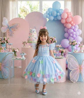 Vestido Marie Jardim Encantado Isis Luxinho Azul - Leveza e Elegância para Meninas | Bebeloo Kids