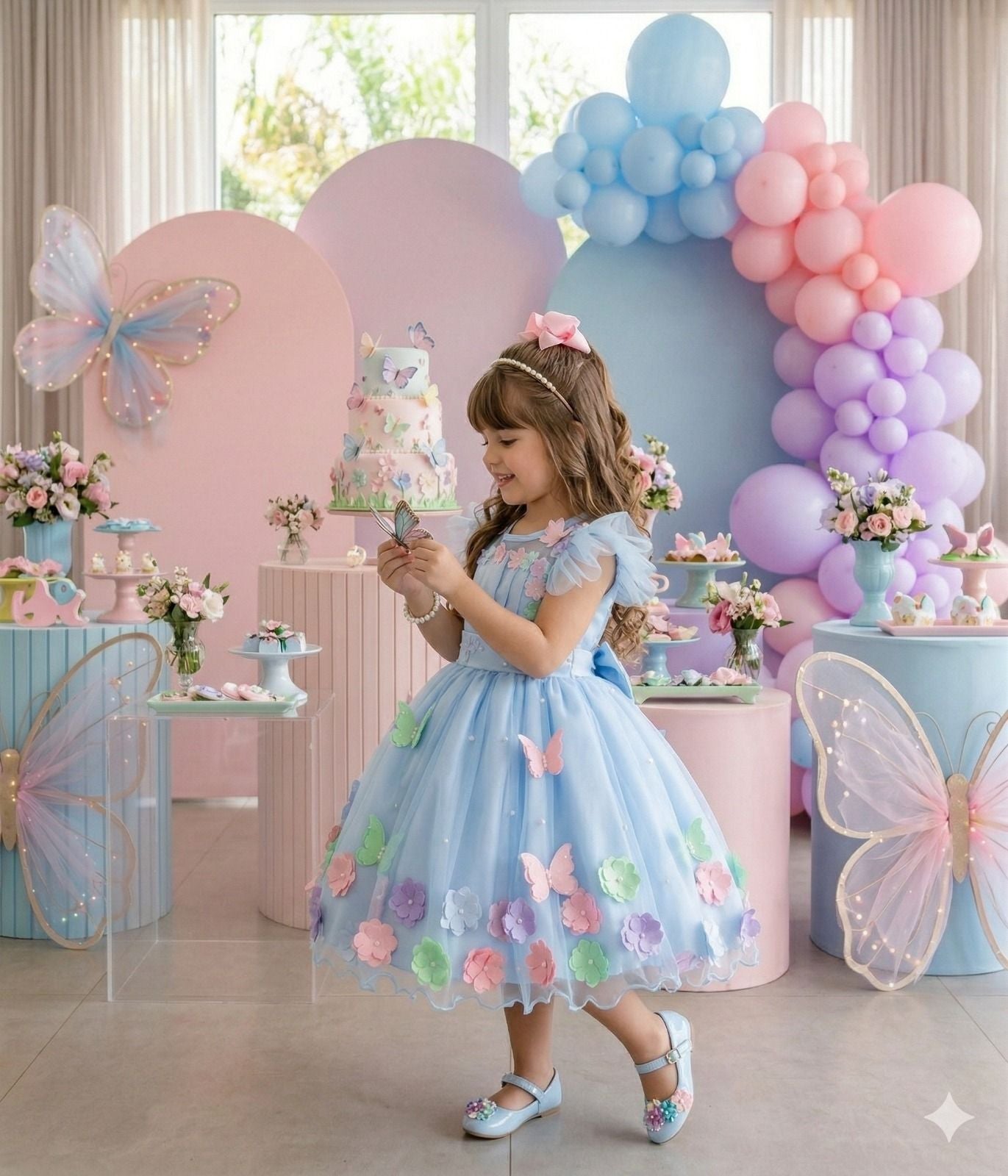 Vestido Marie Jardim Encantado Isis Luxinho Azul - Leveza e Elegância para Meninas | Bebeloo Kids