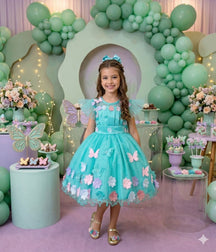 Vestido Marie Jardim Encantado Isis Luxinho Verde Tiffany - Leveza e Elegância para Meninas | Bebeloo Kids