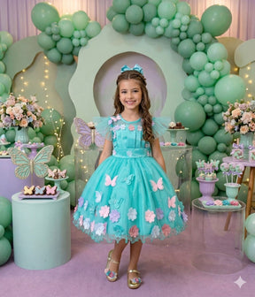 Vestido Marie Jardim Encantado Isis Luxinho Verde Tiffany - Leveza e Elegância para Meninas | Bebeloo Kids