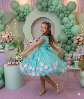 Vestido Marie Jardim Encantado Isis Luxinho Verde Tiffany - Leveza e Elegância para Meninas | Bebeloo Kids
