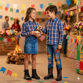 Camisa Junina Xadrez Zion Azul - Elegância e Conforto para os Pequenos | Bebeloo Kids
