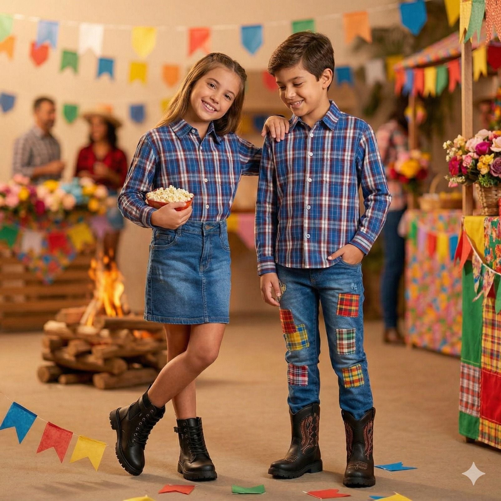 Camisa Junina Xadrez Zion Azul - Elegância e Conforto para os Pequenos | Bebeloo Kids