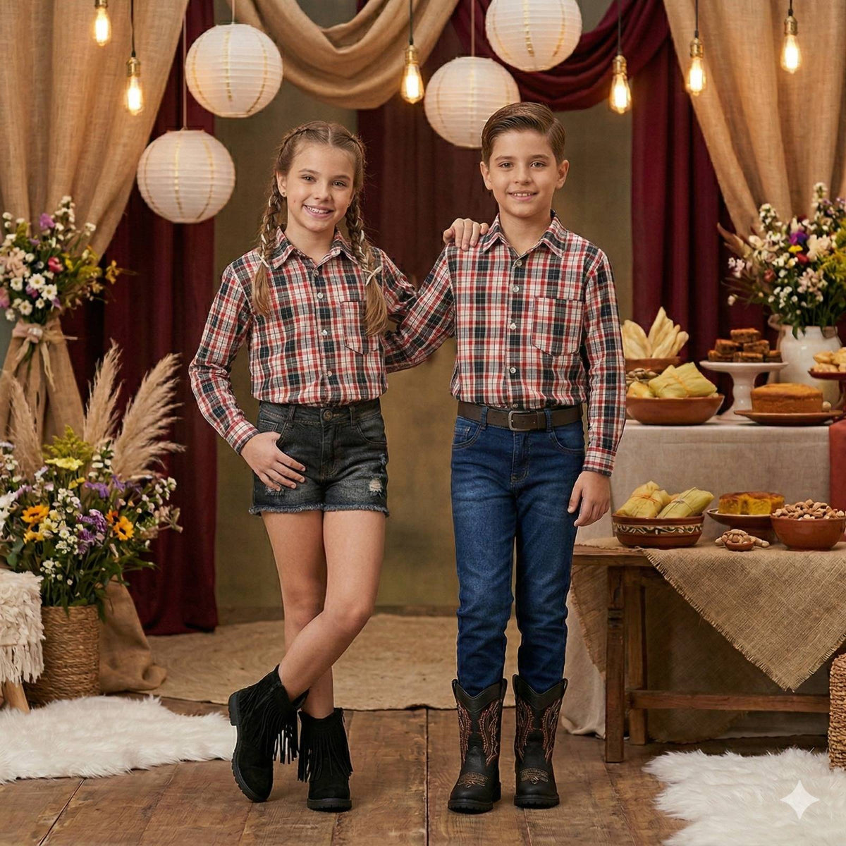 Camisa Junina Xadrez Liam Branco - Elegância e Conforto para os Pequenos | Bebeloo Kids