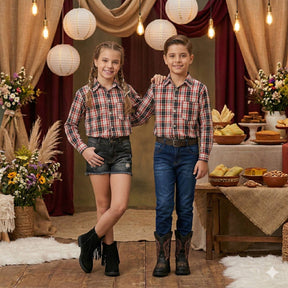 Camisa Junina Xadrez Liam Branco - Elegância e Conforto para os Pequenos | Bebeloo Kids