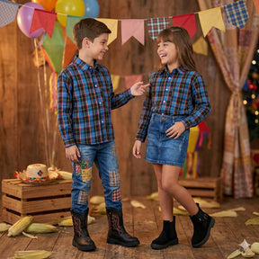 Camisa Junina Xadrez Breno Azul - Elegância e Conforto para os Pequenos | Bebeloo Kids