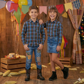 Camisa Junina Xadrez Breno Azul - Elegância e Conforto para os Pequenos | Bebeloo Kids