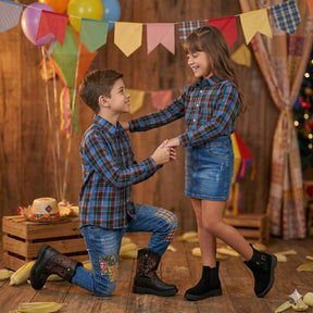 Camisa Junina Xadrez Breno Azul - Elegância e Conforto para os Pequenos | Bebeloo Kids