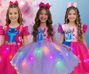 Vestido Tematicos Ysa Kids Lilo Stitch com Led + Saiote - Leveza e Elegância para Meninas | Bebeloo Kids