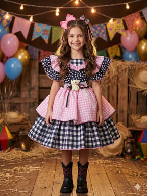 Vestido Marie Junino Luxo Ursinho do Sertão Mimosa Preto (VESTMREMMSURNHDSRTOMMSPRT2)