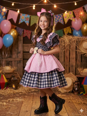 Vestido Marie Junino Luxo Ursinho do Sertão Mimosa Preto (VESTMREMMSURNHDSRTOMMSPRT2)