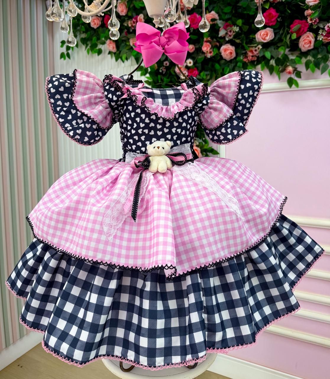 Vestido Marie Junino Luxo Ursinho do Sertão Mimosa Preto (VESTMREMMSURNHDSRTOMMSPRT2)