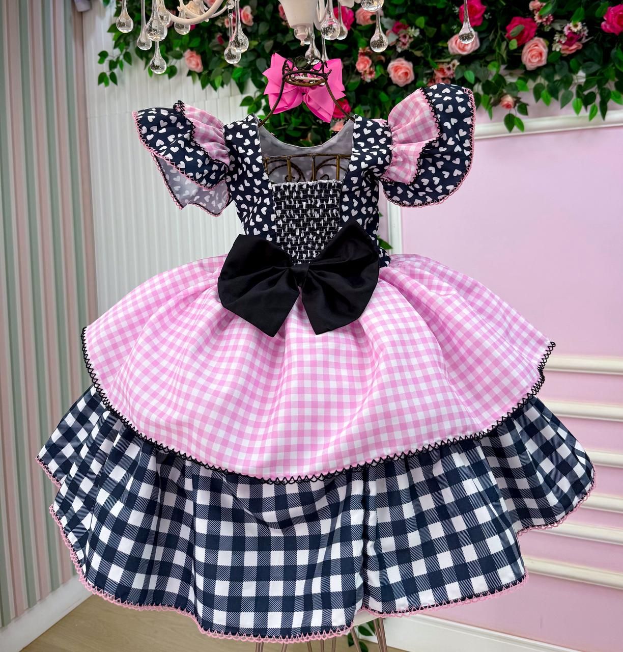 Vestido Marie Junino Luxo Ursinho do Sertão Mimosa Preto (VESTMREMMSURNHDSRTOMMSPRT2)