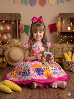 Vestido Junino Temáticos Kids Luxo Bolo Fofo Rosa - Leveza e Elegância para Meninas | Bebeloo Kids