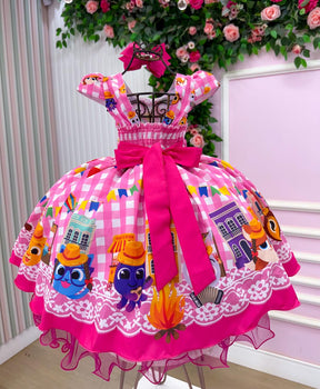 Vestido Junino Temáticos Kids Luxo Bolo Fofo Rosa - Leveza e Elegância para Meninas | Bebeloo Kids