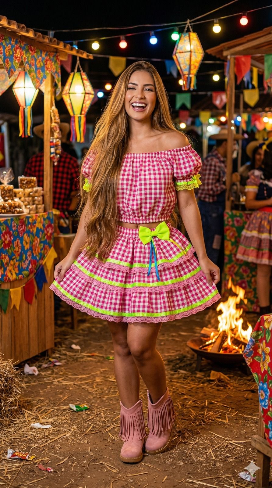 Conjunto Banana Club Junino Luxo Adulto Sofia Rosa - Estilo Delicado para o Dia a Dia | Bebeloo Kids