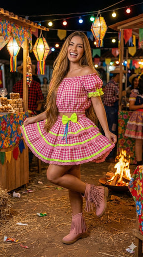 Conjunto Banana Club Junino Luxo Adulto Sofia Rosa - Estilo Delicado para o Dia a Dia | Bebeloo Kids