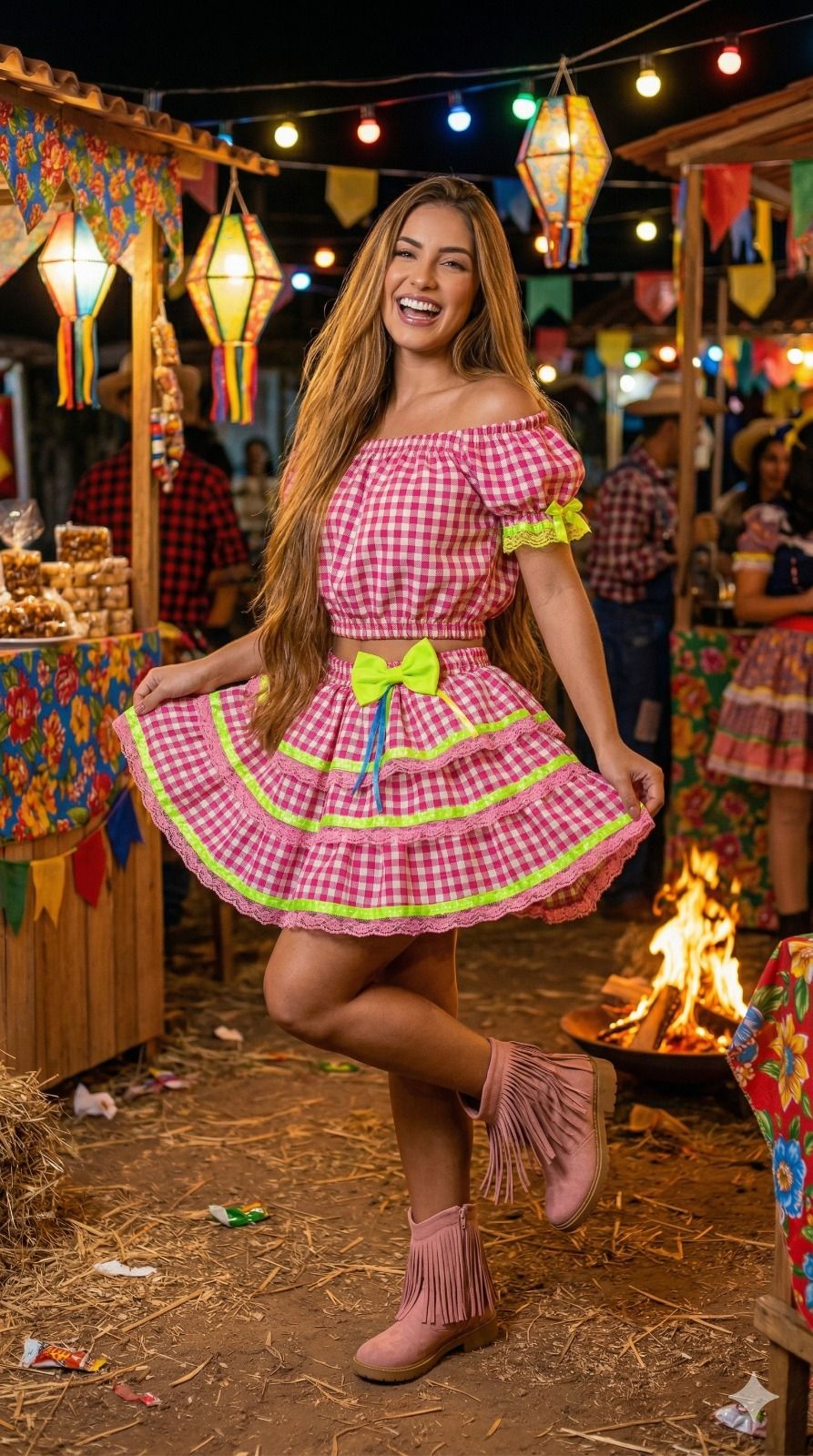 Conjunto Banana Club Junino Luxo Adulto Sofia Rosa - Estilo Delicado para o Dia a Dia | Bebeloo Kids