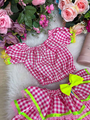 Conjunto Banana Club Junino Luxo Adulto Sofia Rosa - Estilo Delicado para o Dia a Dia | Bebeloo Kids