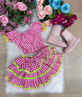 Conjunto Banana Club Junino Luxo Adulto Sofia Rosa - Estilo Delicado para o Dia a Dia | Bebeloo Kids
