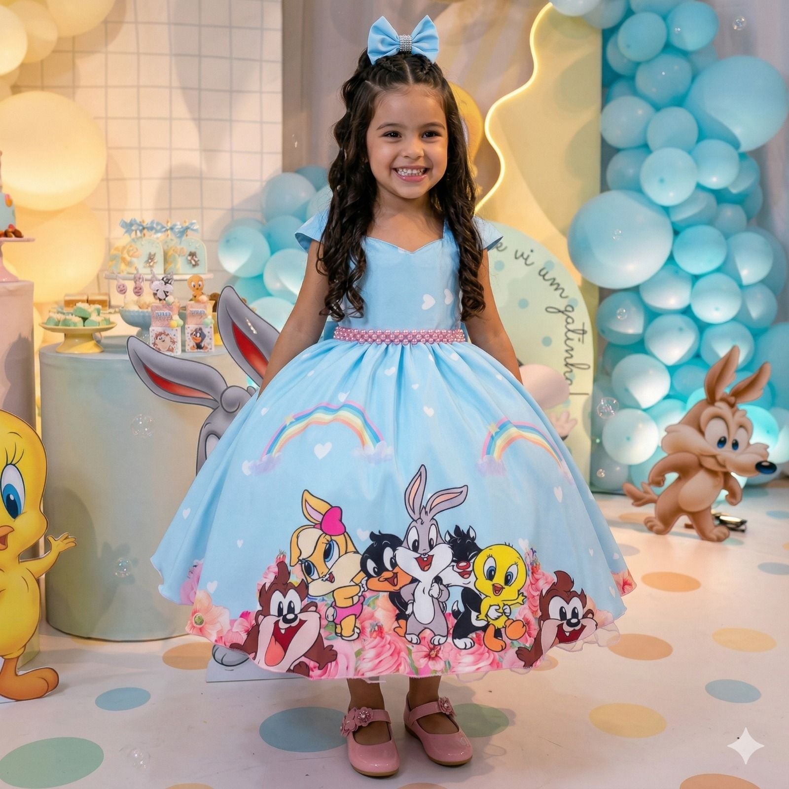 Vestido Ysa Kids Looney Tunes Baby Azul Bebe - Leveza e Elegância para Meninas | Bebeloo Kids