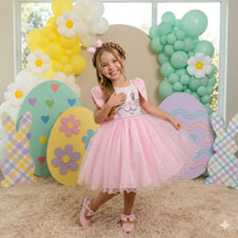 Vestido Marie Tematico Luxo Coelho/Coelhinho Pascoa - Leveza e Elegância para Meninas | Bebeloo Kids
