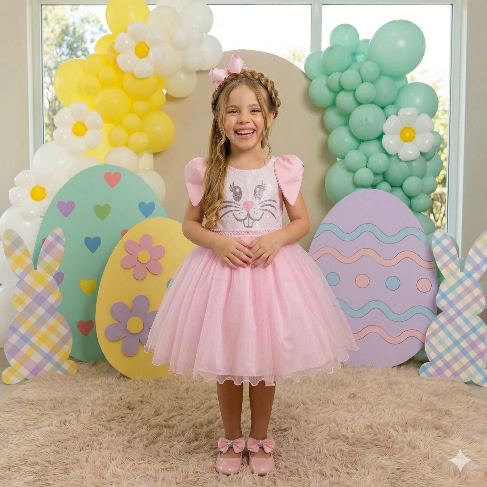 Vestido Marie Tematico Luxo Coelho/Coelhinho Pascoa - Leveza e Elegância para Meninas | Bebeloo Kids