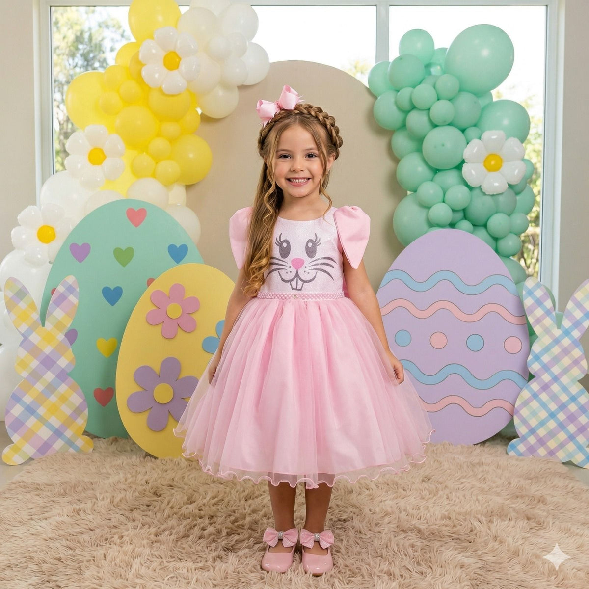 Vestido Marie Tematico Luxo Coelho/Coelhinho Pascoa - Leveza e Elegância para Meninas | Bebeloo Kids