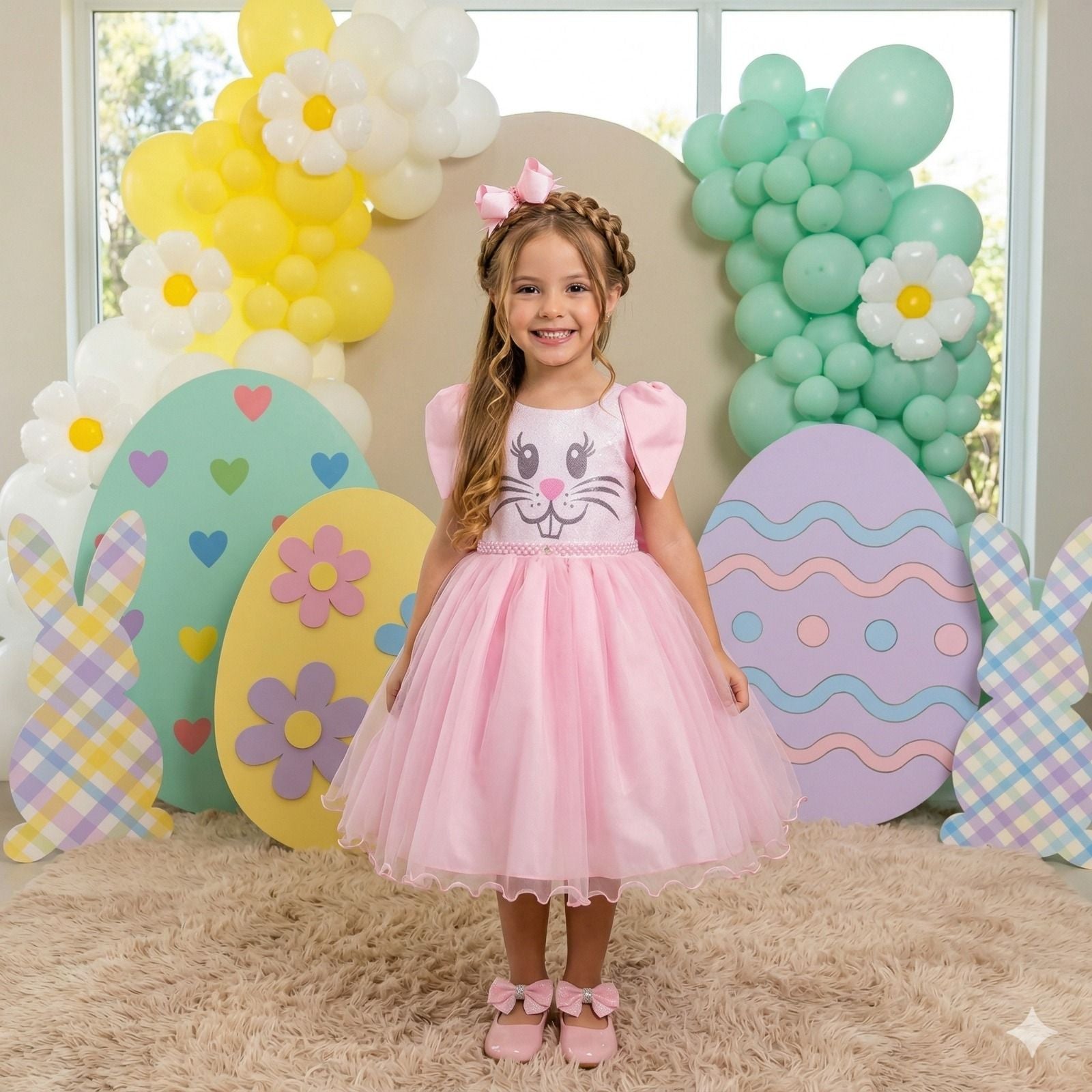 Vestido Marie Tematico Luxo Coelho/Coelhinho Pascoa - Leveza e Elegância para Meninas | Bebeloo Kids