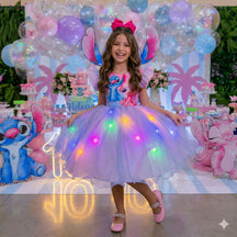 Vestido Tematicos Ysa Kids Lilo Stitch Rosa Bebe com Led - Leveza e Elegância para Meninas | Bebeloo Kids