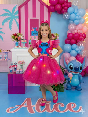 Vestido Tematicos Ysa Kids Lilo Stitch Pink com Led - Leveza e Elegância para Meninas | Bebeloo Kids