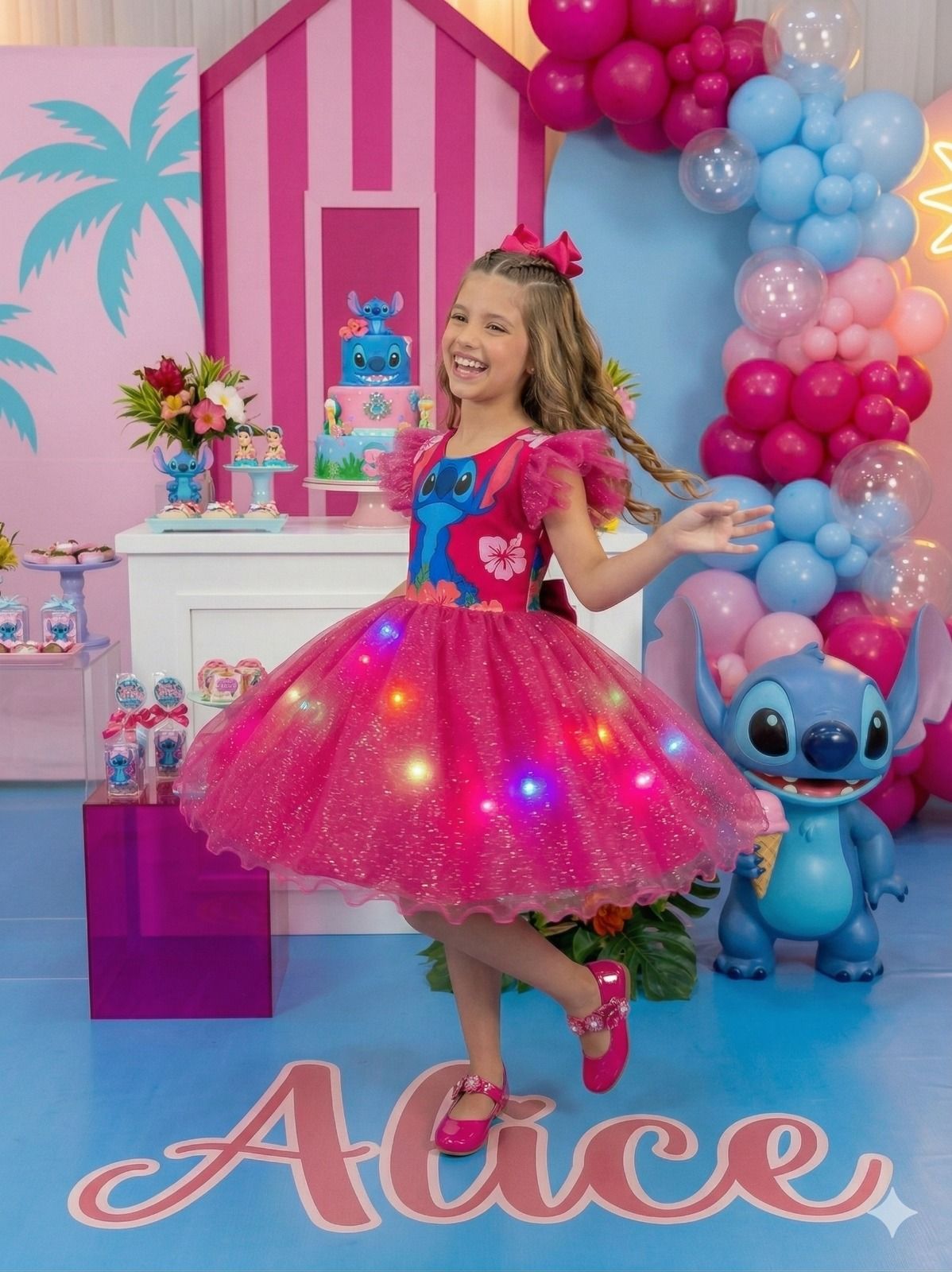 Vestido Tematicos Ysa Kids Lilo Stitch Pink com Led - Leveza e Elegância para Meninas | Bebeloo Kids