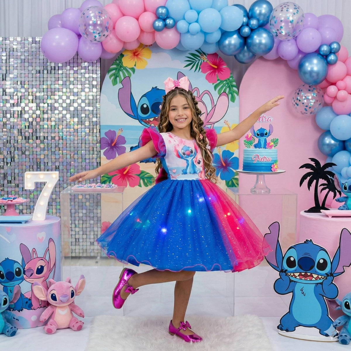 Vestido Tematicos Ysa Kids Lilo Stitch Pink e Azul com Led - Leveza e Elegância para Meninas | Bebeloo Kids