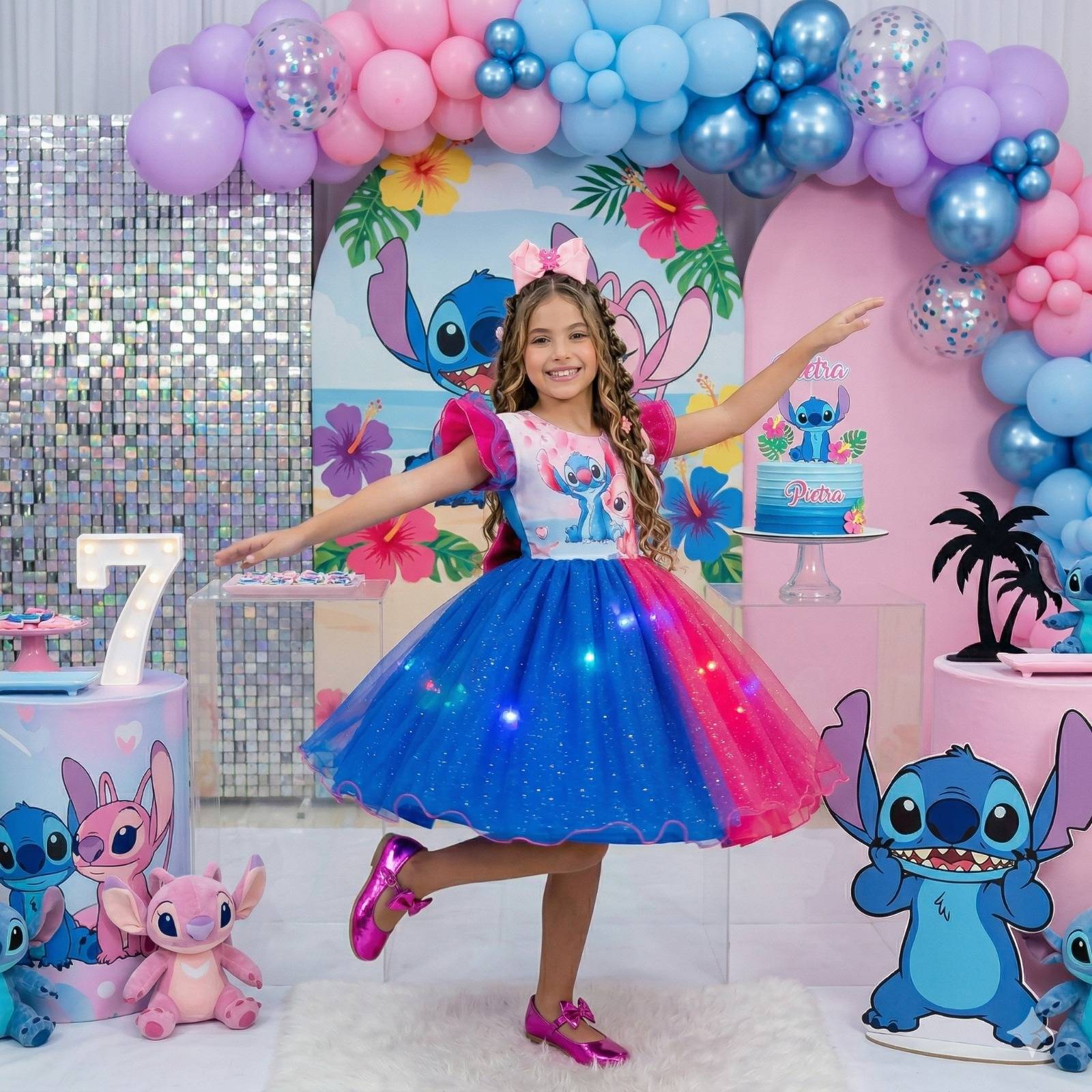 Vestido Tematicos Ysa Kids Lilo Stitch Pink e Azul com Led - Leveza e Elegância para Meninas | Bebeloo Kids
