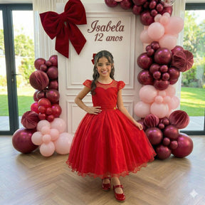 Vestido Mini Miss Isabela Vermelho - Leveza e Elegância para Meninas | Bebeloo Kids