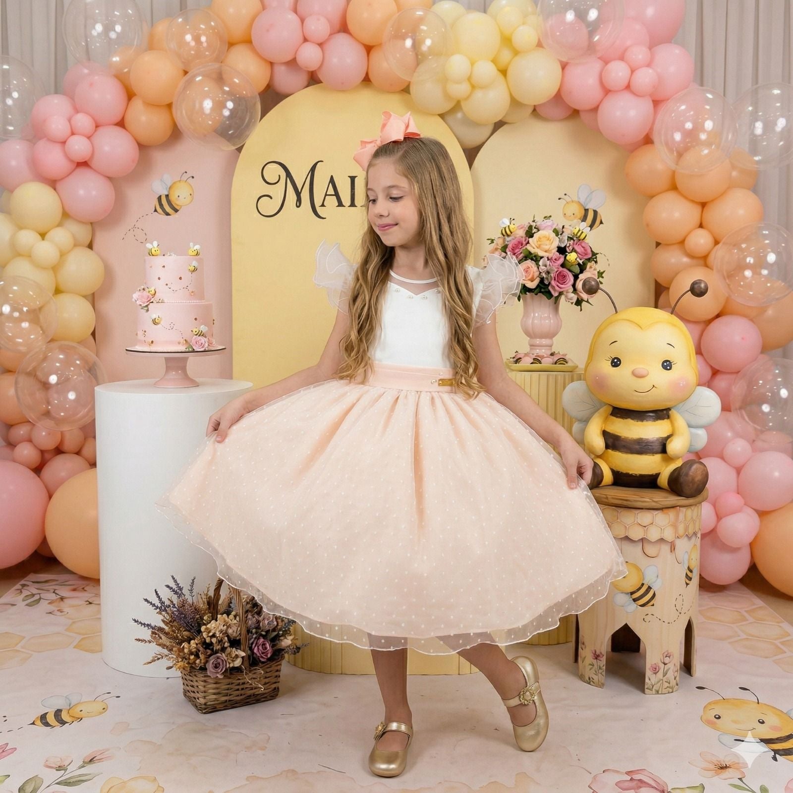 Vestido Mini Miss Betani Pessego - Leveza e Elegância para Meninas | Bebeloo Kids