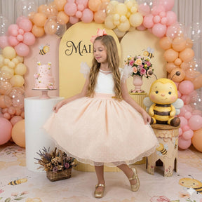 Vestido Mini Miss Betani Pessego - Leveza e Elegância para Meninas | Bebeloo Kids