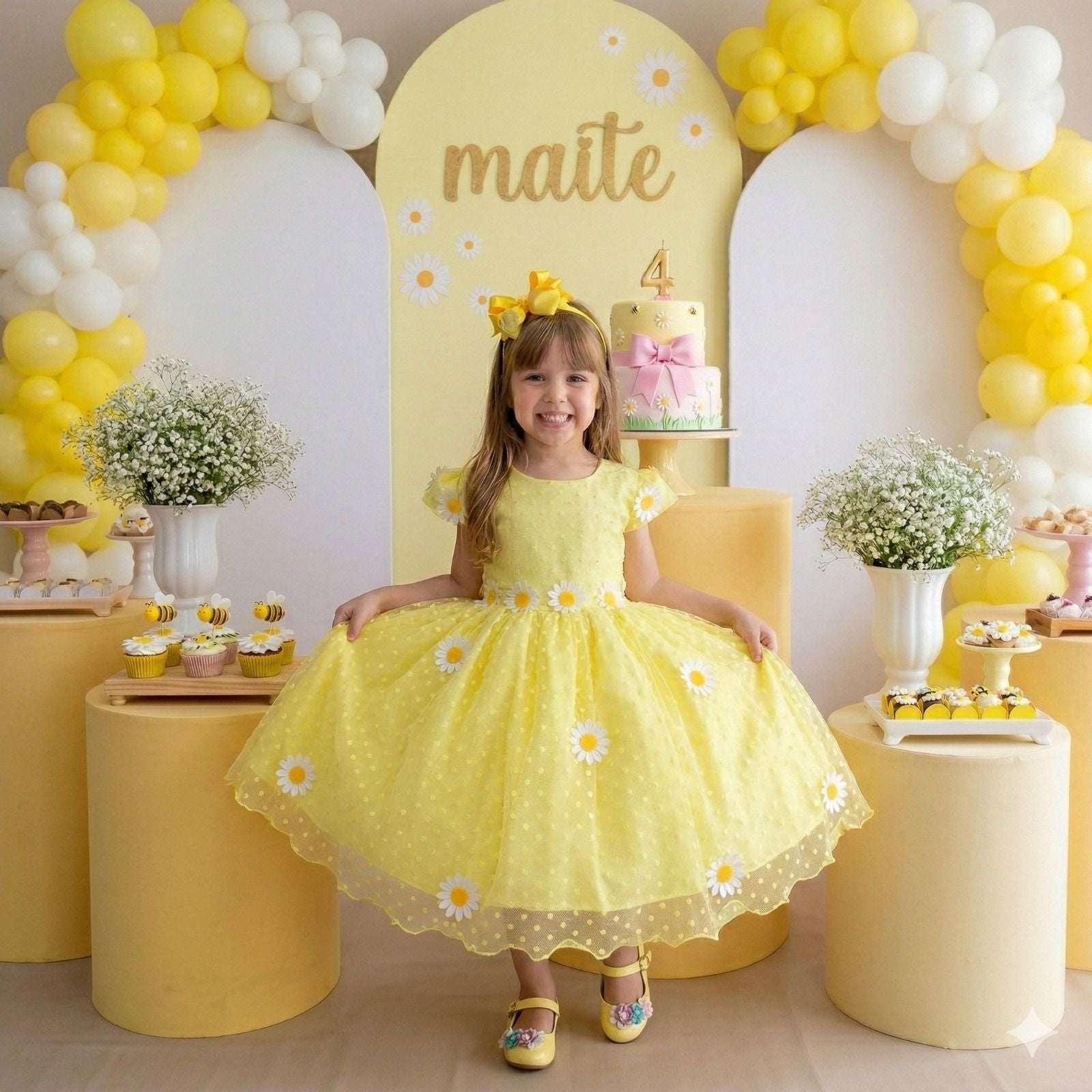 Vestido Marie Jardim Encantado Margaridas Amarelo